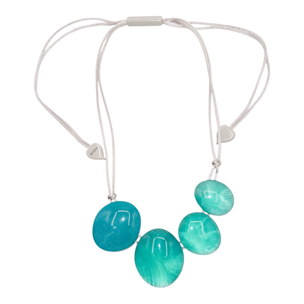 Zsiska Prue Diana Handpainted Metallic Clear Resin Turquoise Disc Necklace